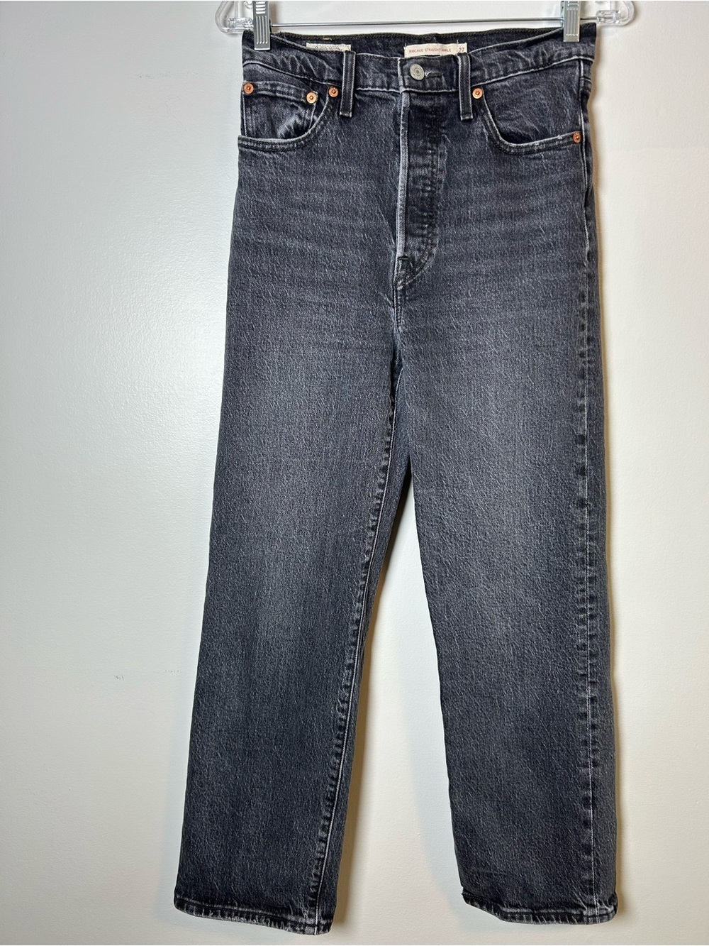 Levi's ribcage straight ankle jeans high rise black gray wash Red Tab women’s 27